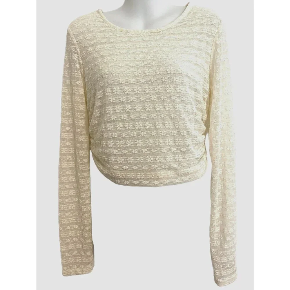 Altar'd State long sleeve floral lace semi-sheer top NEW